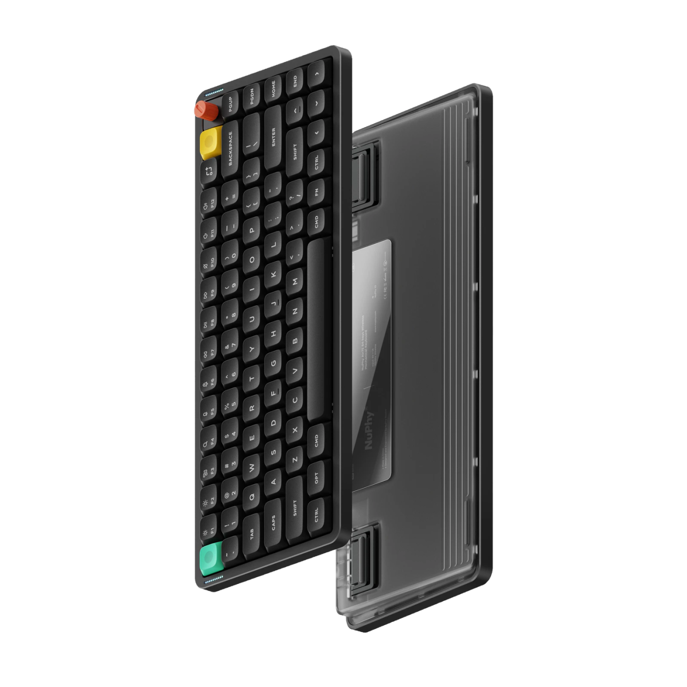 NuPhy Air75 V3, цвет тёмный, крупный план, вид спереди, вид снизу
