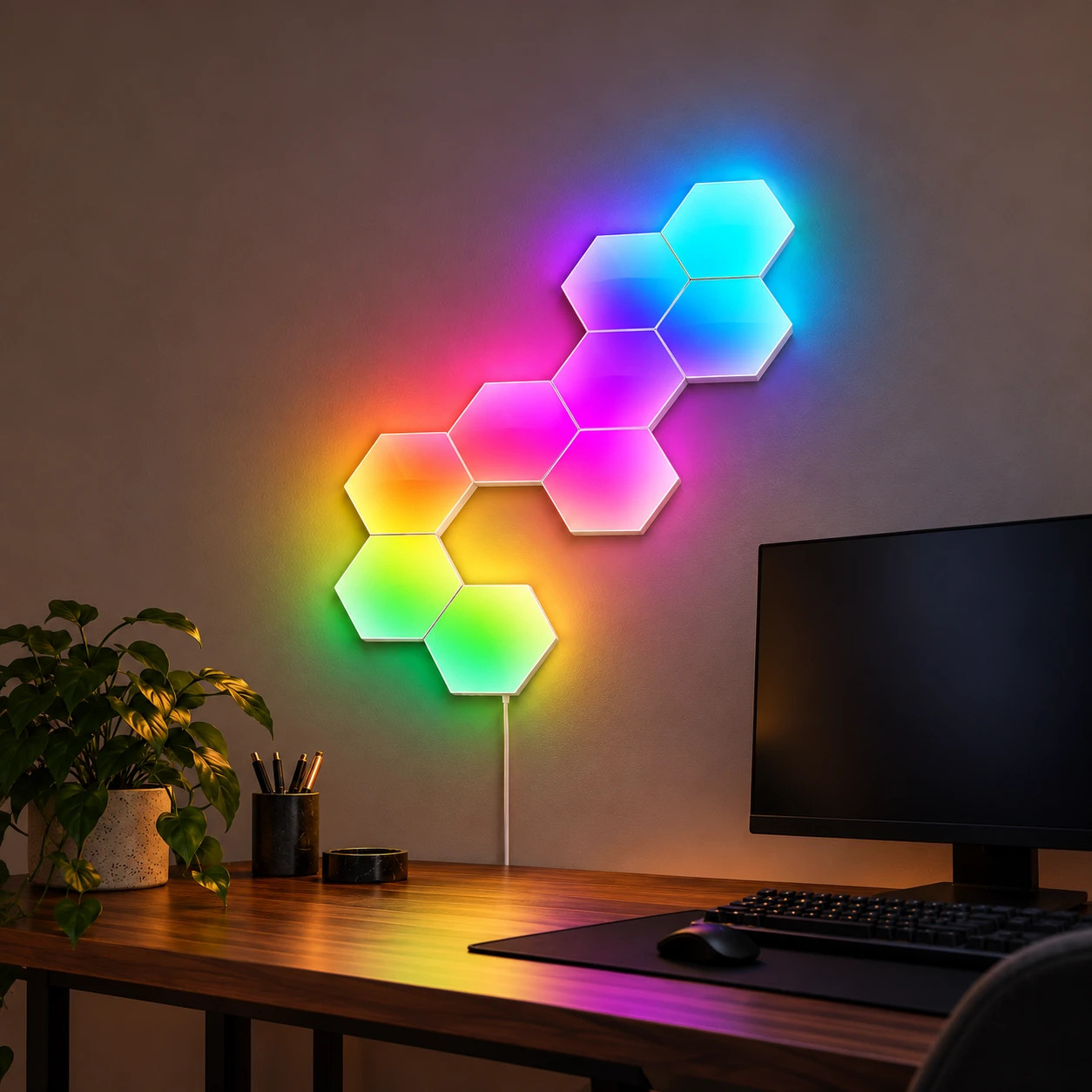 Интерьер Desk Setup — RGB соты шестиугольники · 1:1